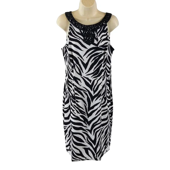 Dressbarn Black And White Zebra Print Sleeveless Dress - Picture 4 of 10